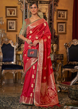 Mexican Red and Green Zari Woven Tussar Saree
