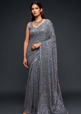 Mid Gray Georgette Partywear Saree