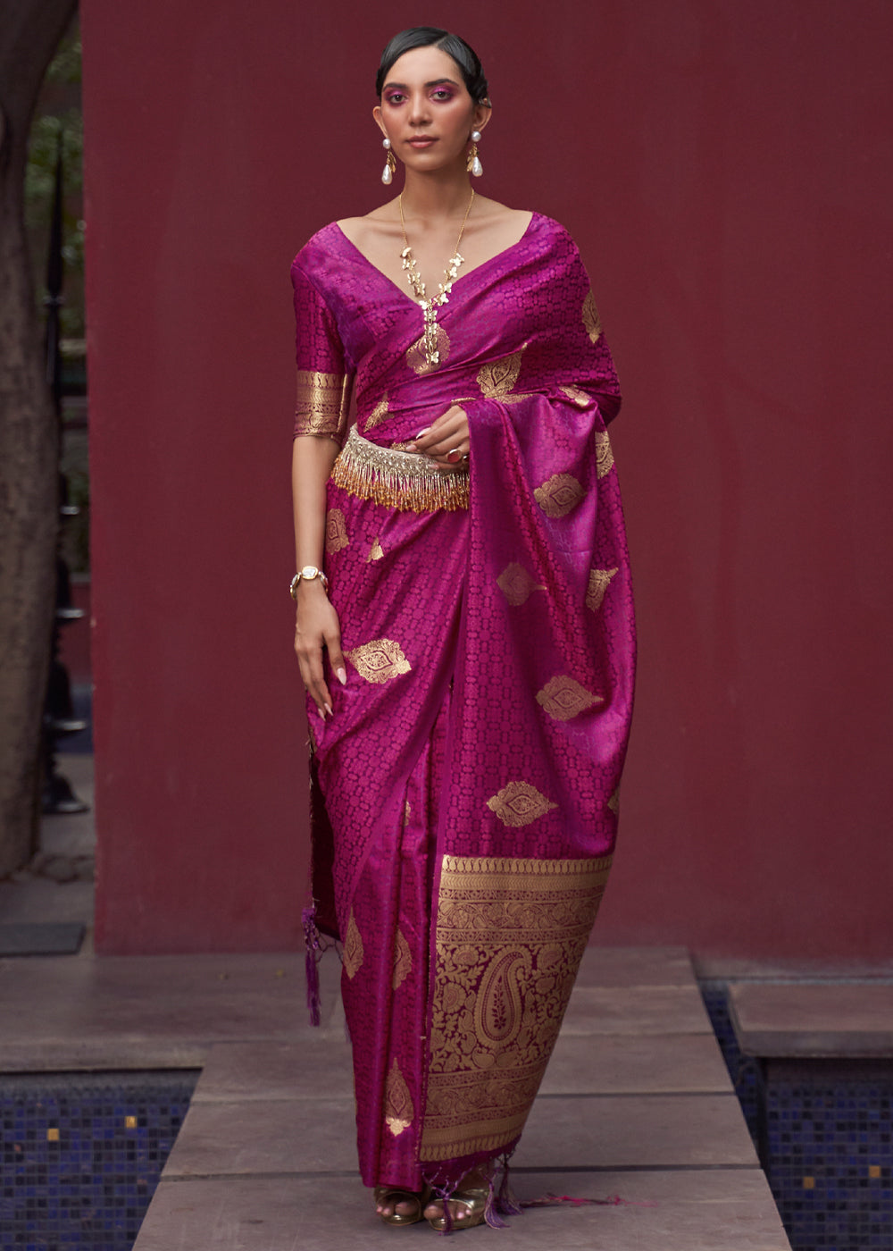 Buy MySilkLove Medium Violet Purple Banarasi Woven Satin Silk Saree Online