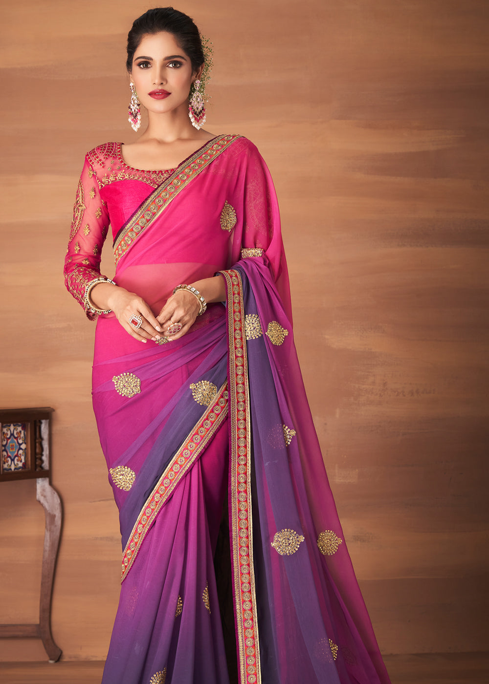 Buy MySilkLove Plum Pink and Purple Designer Saree with Embroidered Blouse Online