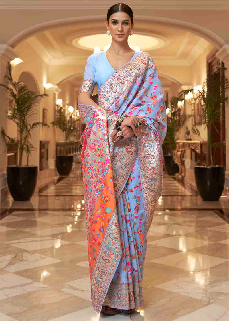 Jordy Blue Banarasi Jamawar Woven Silk Saree