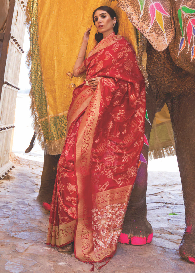Bittersweet Red Zari Woven Banarasi Handloom Saree