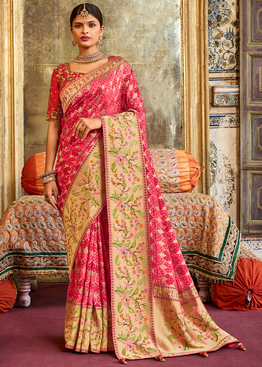 Buy MySilkLove Rose Pearl Pink  Patola Printed Dola Silk Saree With Embroidered Blouse Online