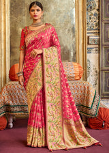 Rose Pearl Pink  Patola Printed Dola Silk Saree With Embroidered Blouse
