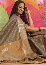 Oyster Brown Zari Woven Banarasi Soft Silk Saree