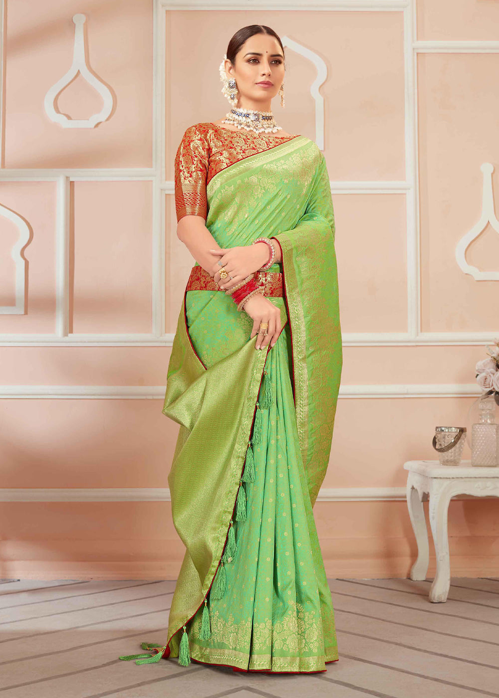 Buy MySilkLove Wild Green Zari Woven Banarasi Silk Saree Online