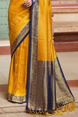 Bush Yellow and Blue Zari Woven Kanjivaram Saree