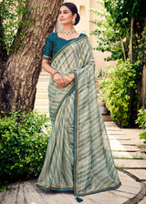 Chathams Blue Digital Printed Lehriya Silk Saree