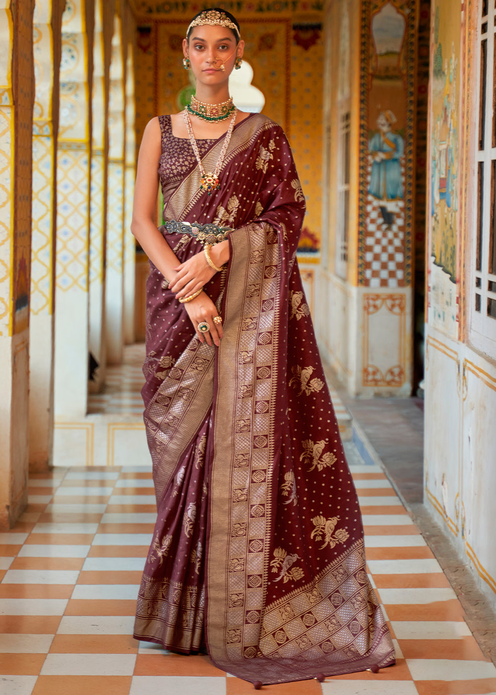 Buy MySilkLove Metallic Copper Brown Zari Woven Banarasi Saree Online