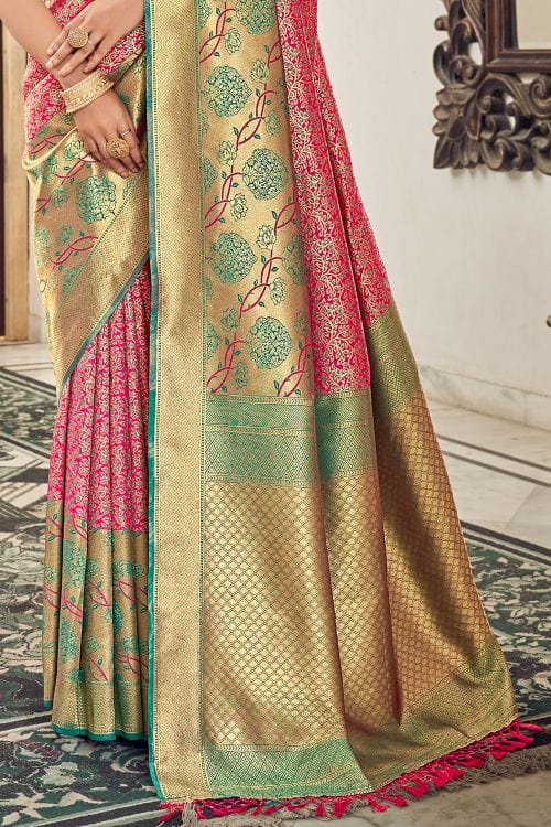 Gerald Pink and Green Zari Woven Banarasi Saree