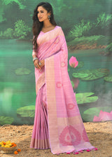 Candy Pink Banarasi Jacquard Silk Saree