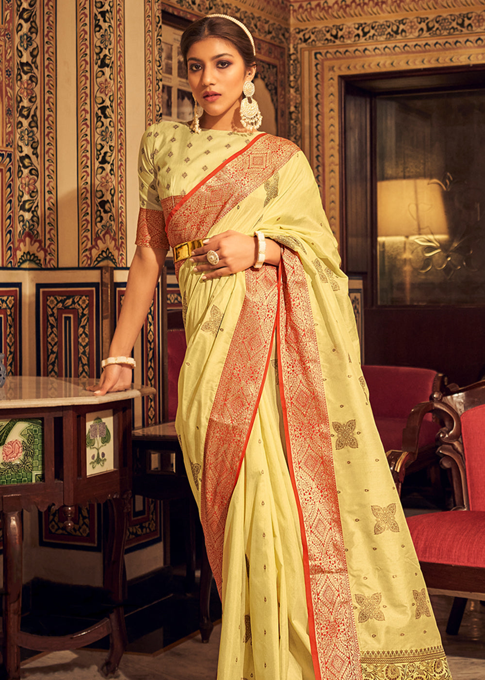 Buy MySilkLove Apache Yellow Zari Woven Soft Tussar Silk Saree Online