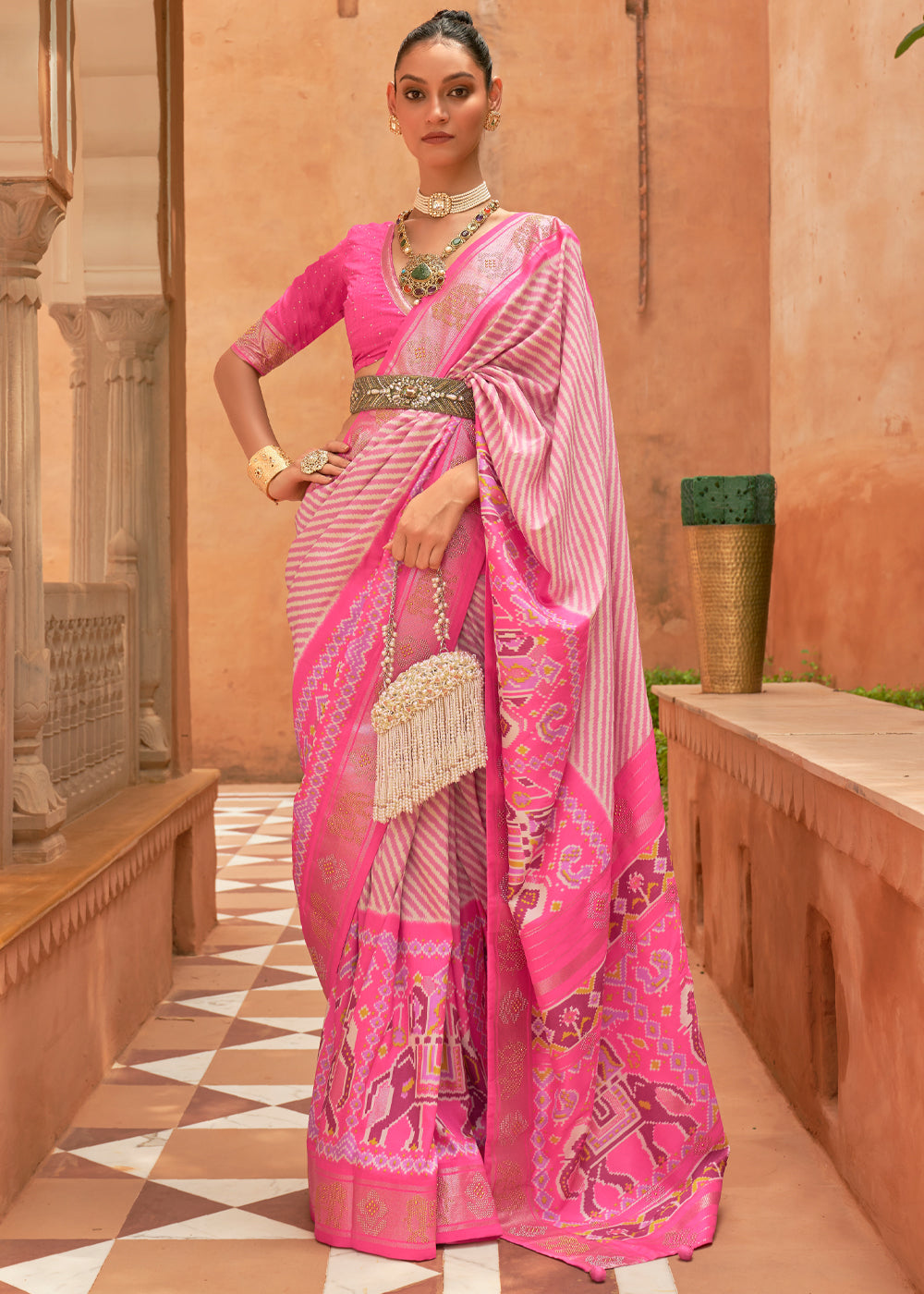 Buy MySilkLove Blush Pink Patola Silk Saree Online
