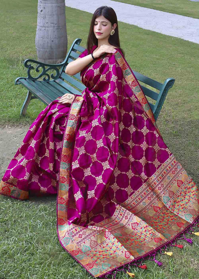 Hopbush Purple Zari Woven Tussar Silk Saree