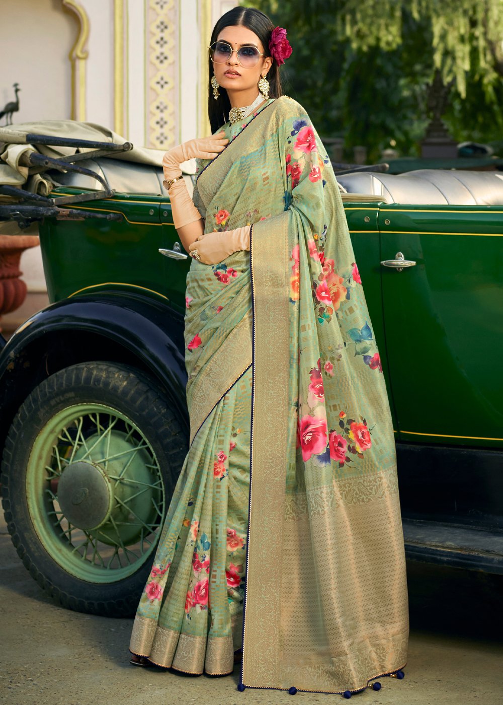 Buy MySilkLove Avocado Light Green Handloom woven Saree Online