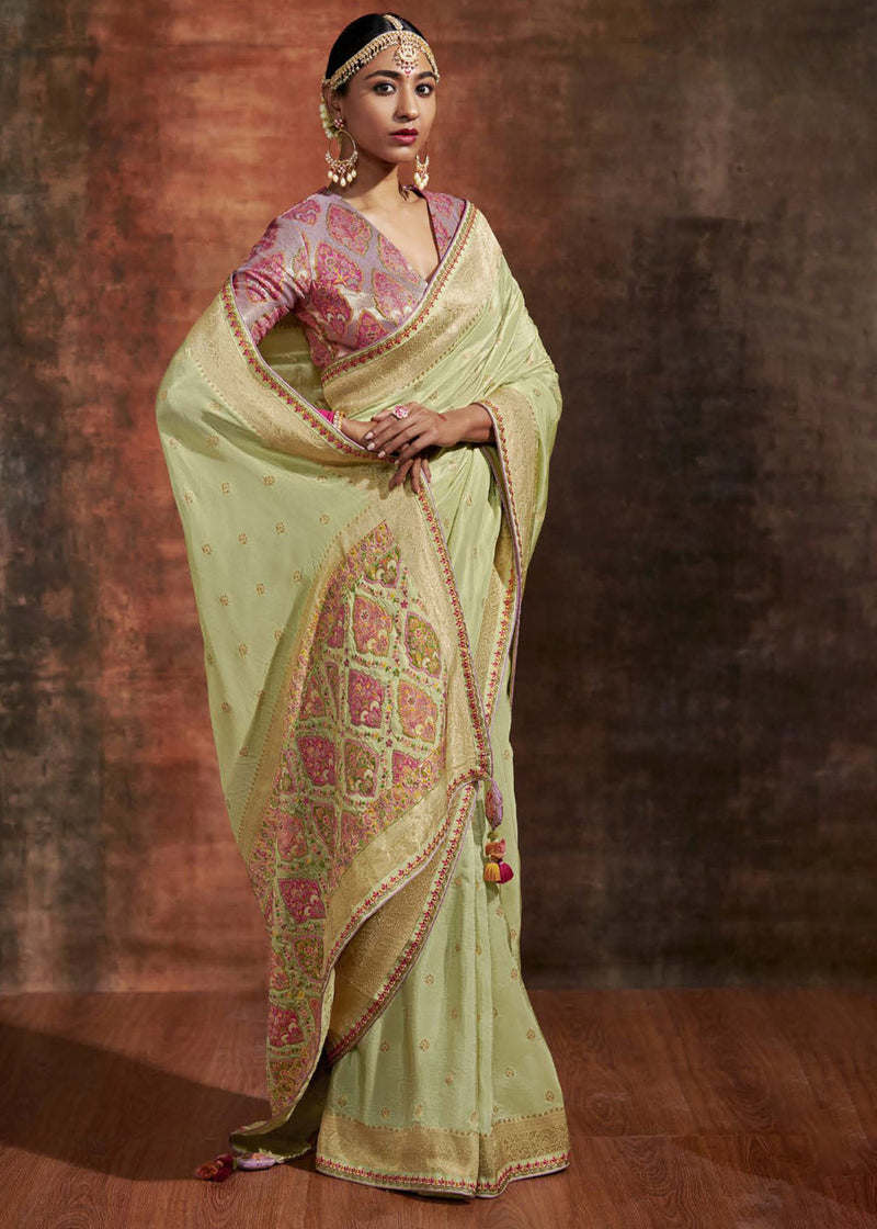 Tidal Green Woven Banarasi Soft Silk Saree