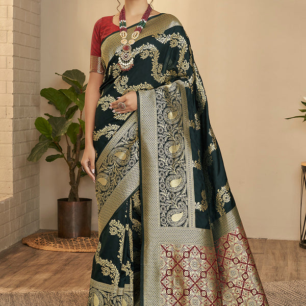 Buy Pisara Woman's Black Woven Design Banarasi Silk Saree Online at Best  Prices in India - JioMart.