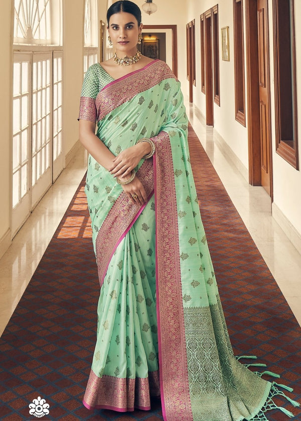 Summer Green Tussar Banarasi Silk Saree