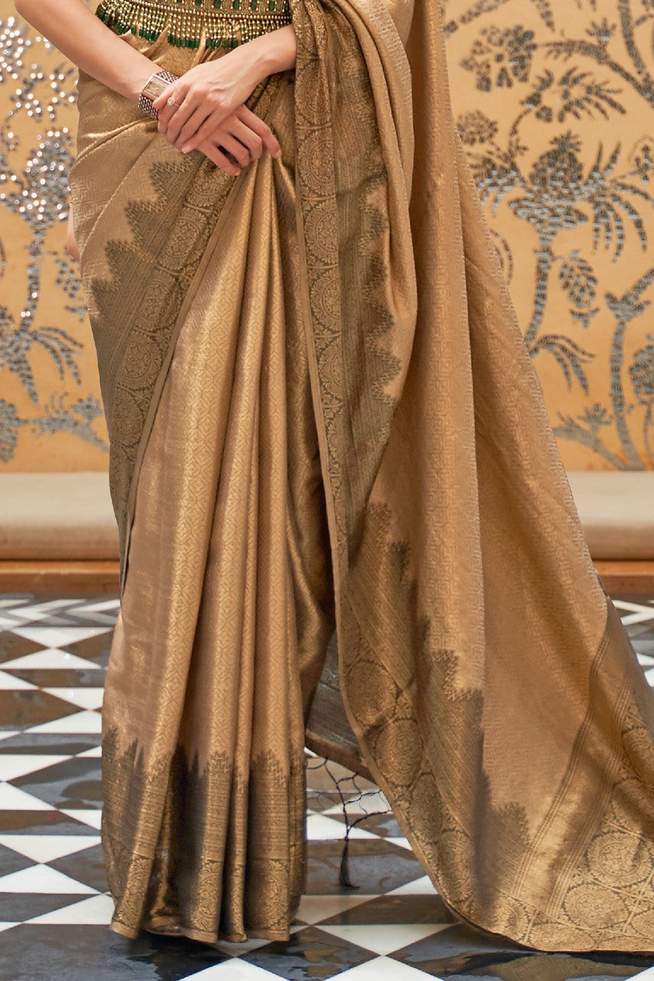 Buy MySilkLove Chocolate Brown Handloom Woven Kanjivaram Saree Online