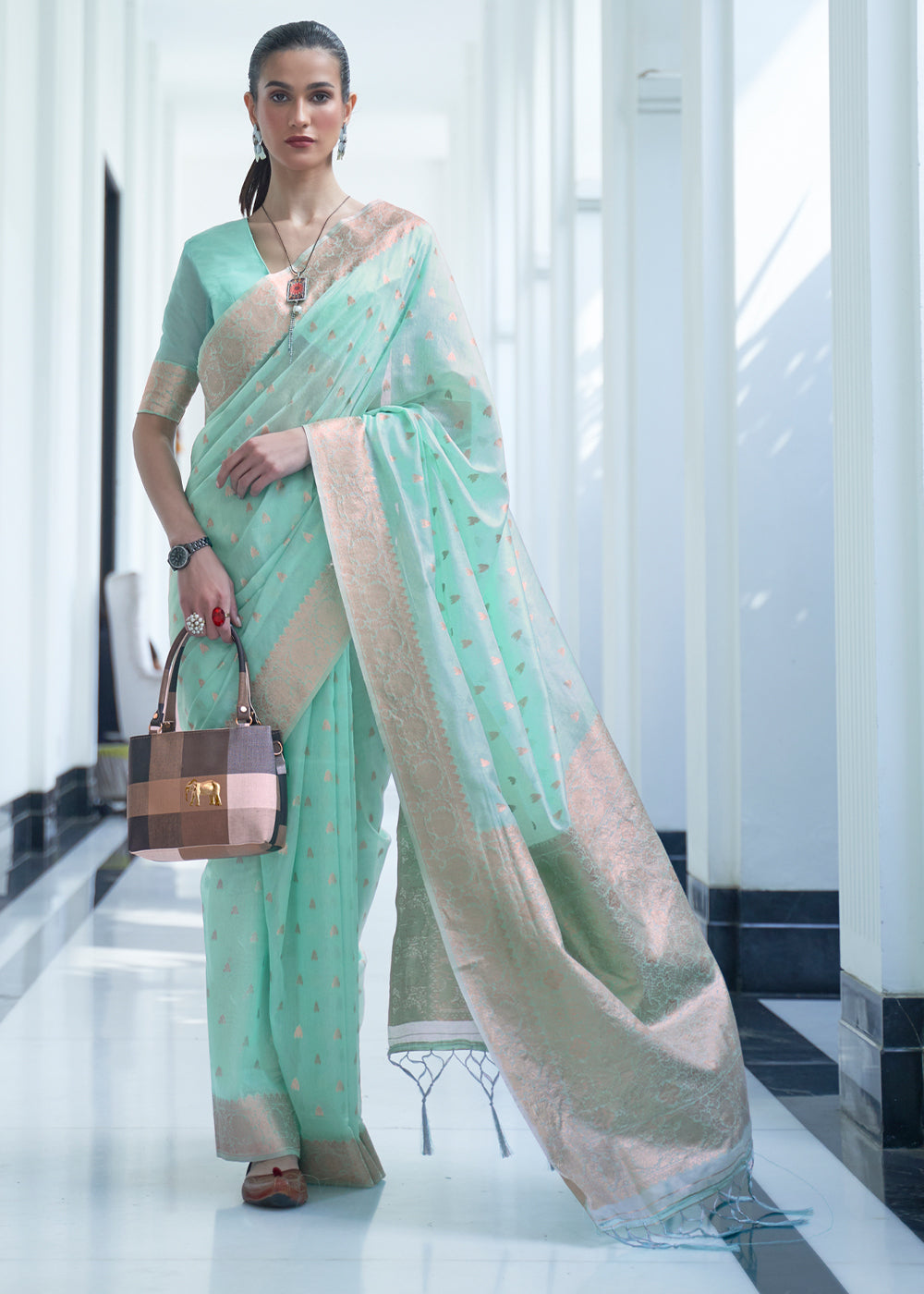 Buy MySilkLove Monte Carlo Blue Zari Woven Banarasi Kora Silk Saree Online