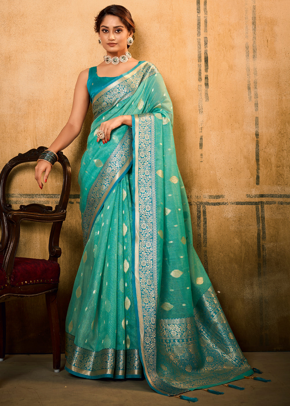 Buy MySilkLove Riptide Blue Woven Banarasi Silk Saree Online