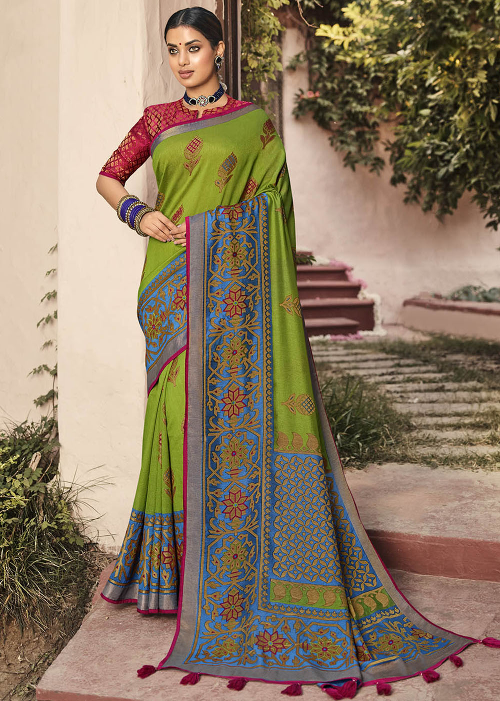 Buy MySilkLove Citron Green Soft Brasso Silk Saree Online