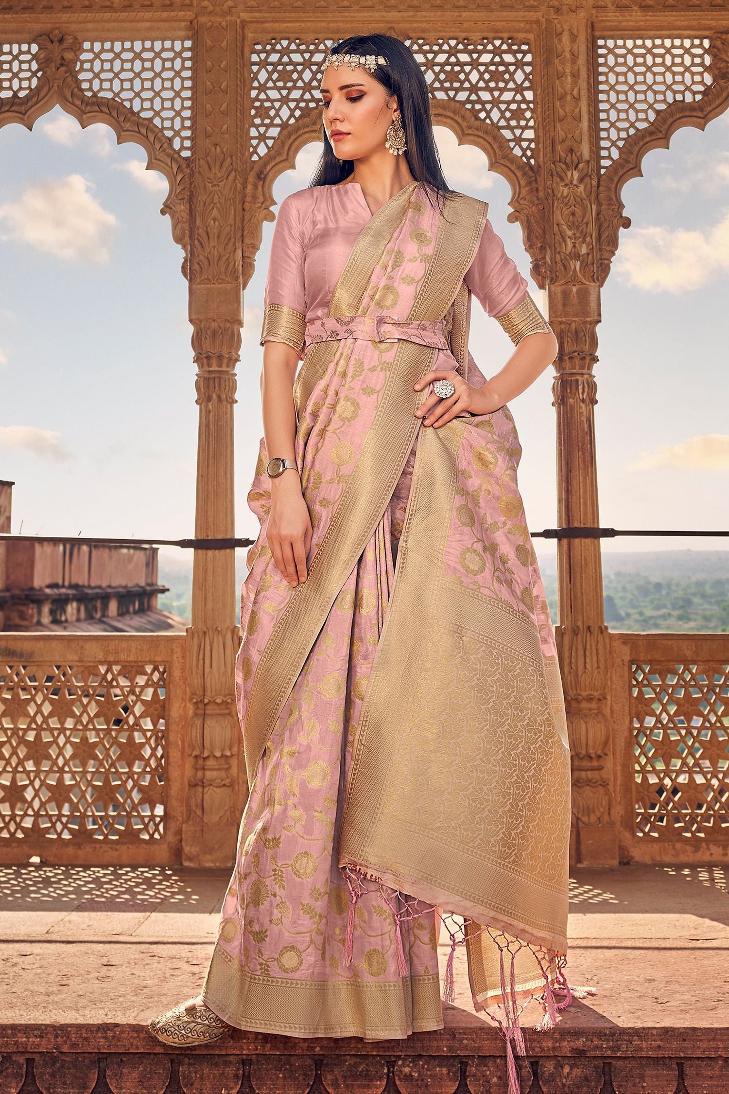 Buy MySilkLove My Pink Banarasi Woven Silk Saree Online