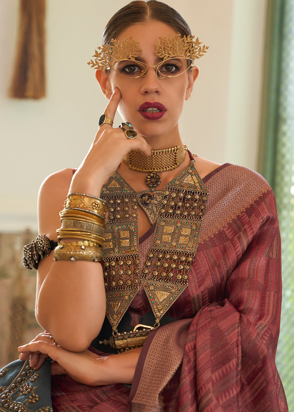 Buy MySilkLove Sanguine Brown Handloom Organza Silk Saree by bollywood actress Kalki Koechlin Online