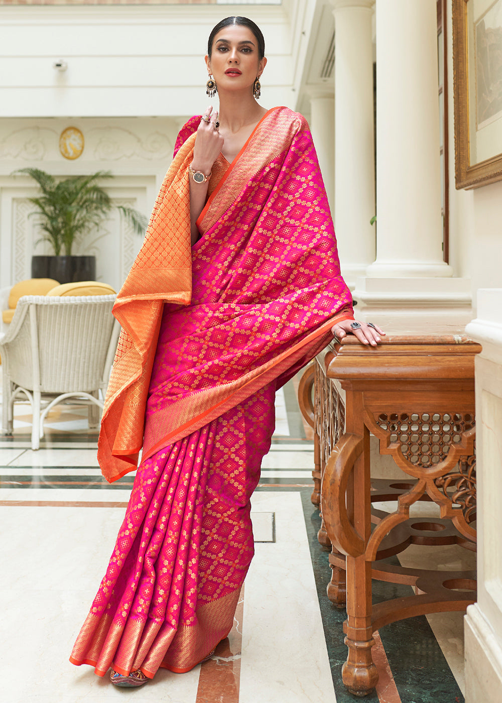 Buy MySilkLove Brick Pink and Orange Woven Handloom Patola Saree Online