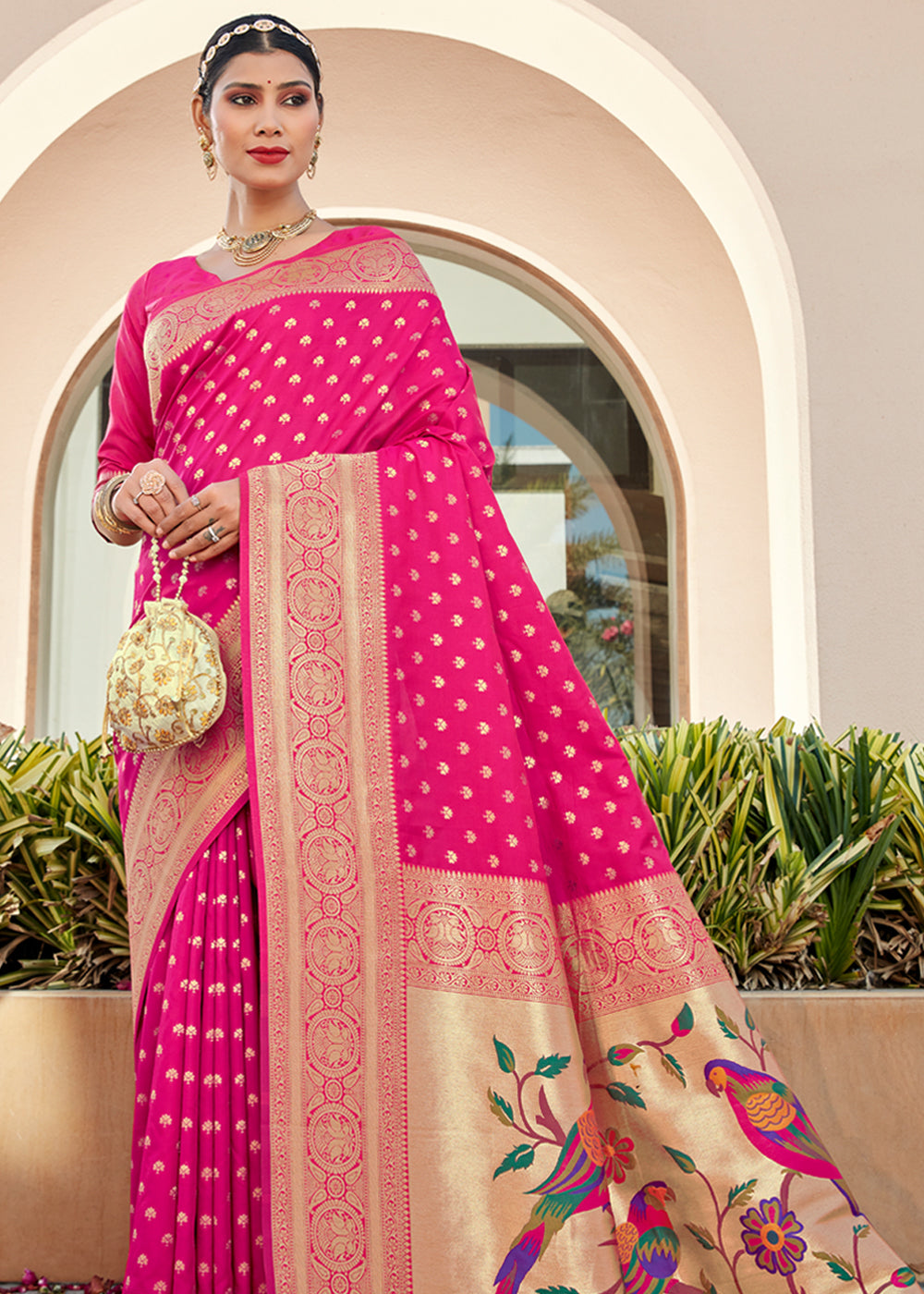 MySilkLove French Rose Pink Woven Paithani Silk Saree