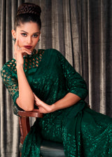 Gable Green Sequins Embroidered Designer Georgette Saree