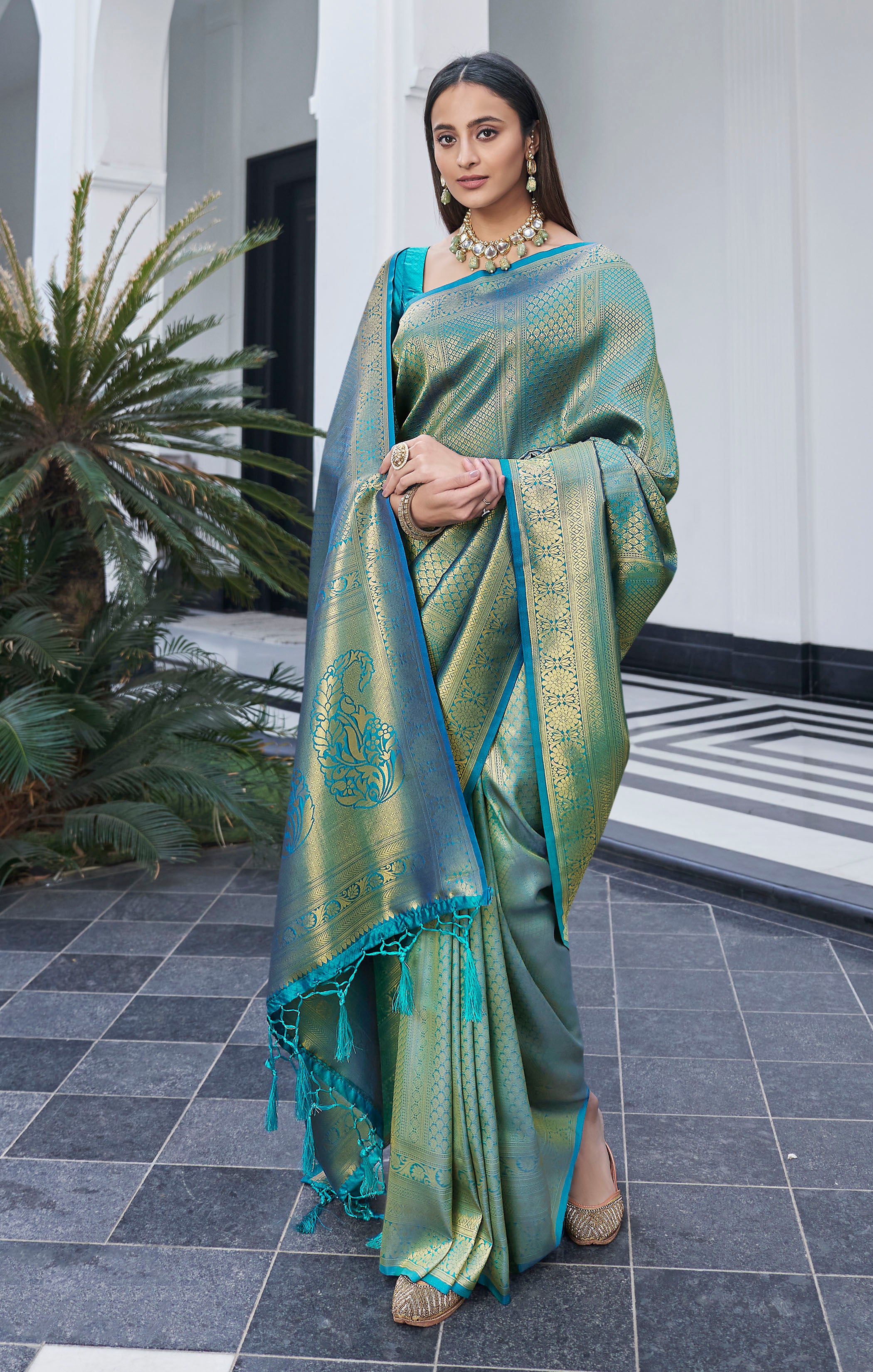 Buy MySilkLove Boston Blue Zari Woven Banarasi Saree Online