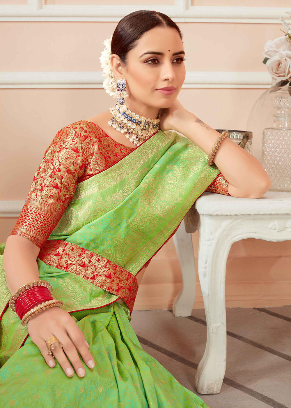 MySilkLove Wild Green Zari Woven Banarasi Silk Saree