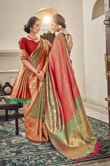 Gerald Pink and Green Zari Woven Banarasi Saree
