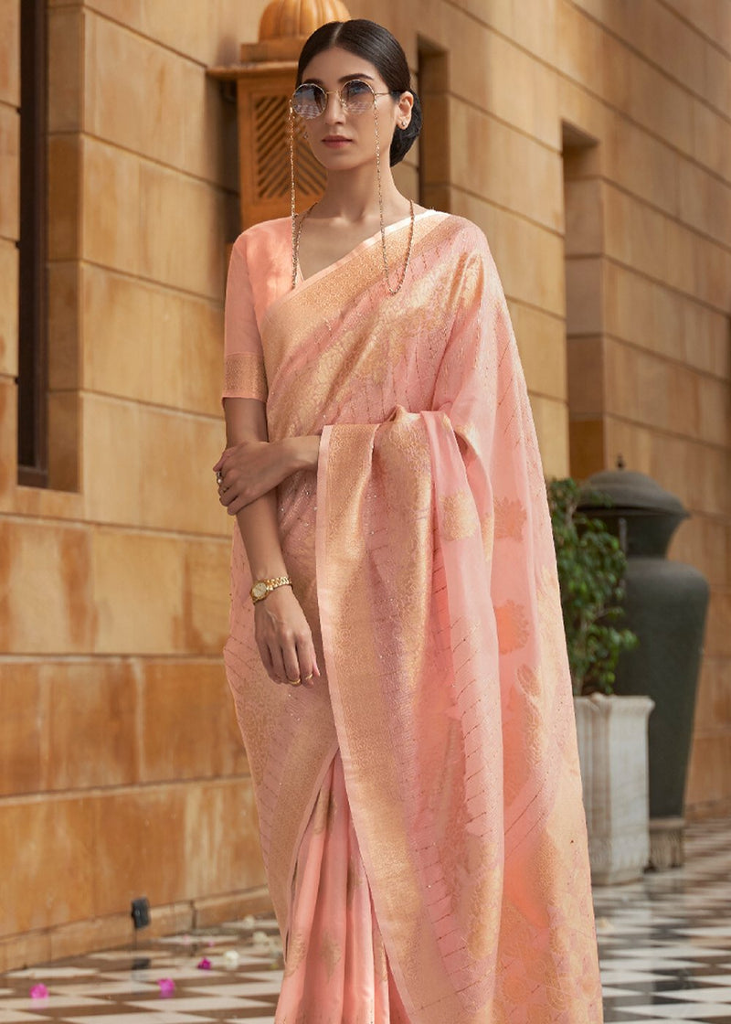 Cashmere Pink Zari Woven Banarasi Silk Saree