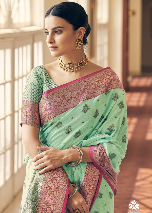 Summer Green Tussar Banarasi Silk Saree