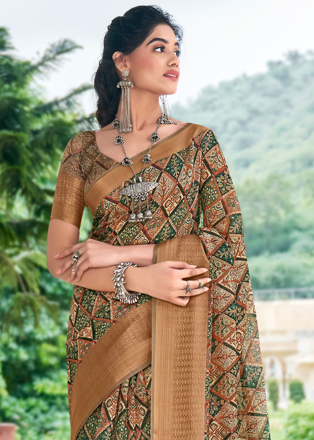 MySilkLove Brown Sugar Banarasi Printed Saree