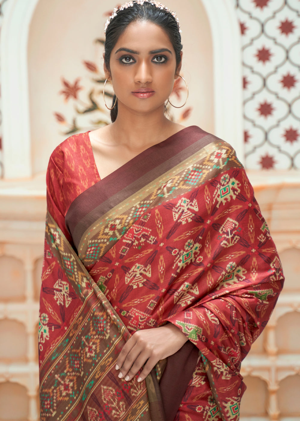 Buy MySilkLove Roman Red Patola Digital Printed Saree Online