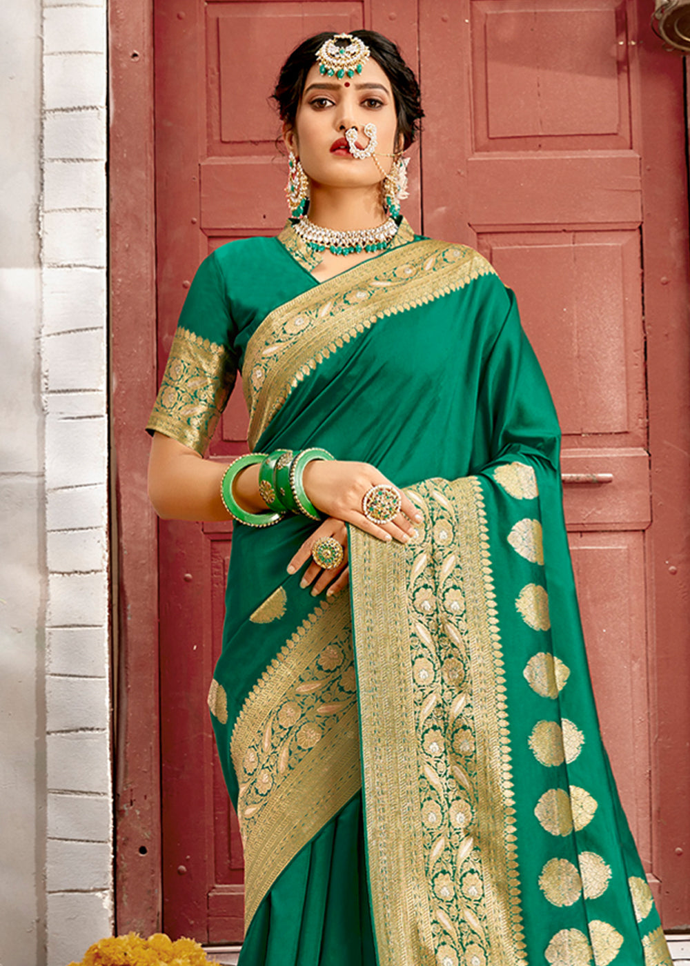 MySilkLove Amazon Green Zari Woven Banarasi Jamdani Silk Saree