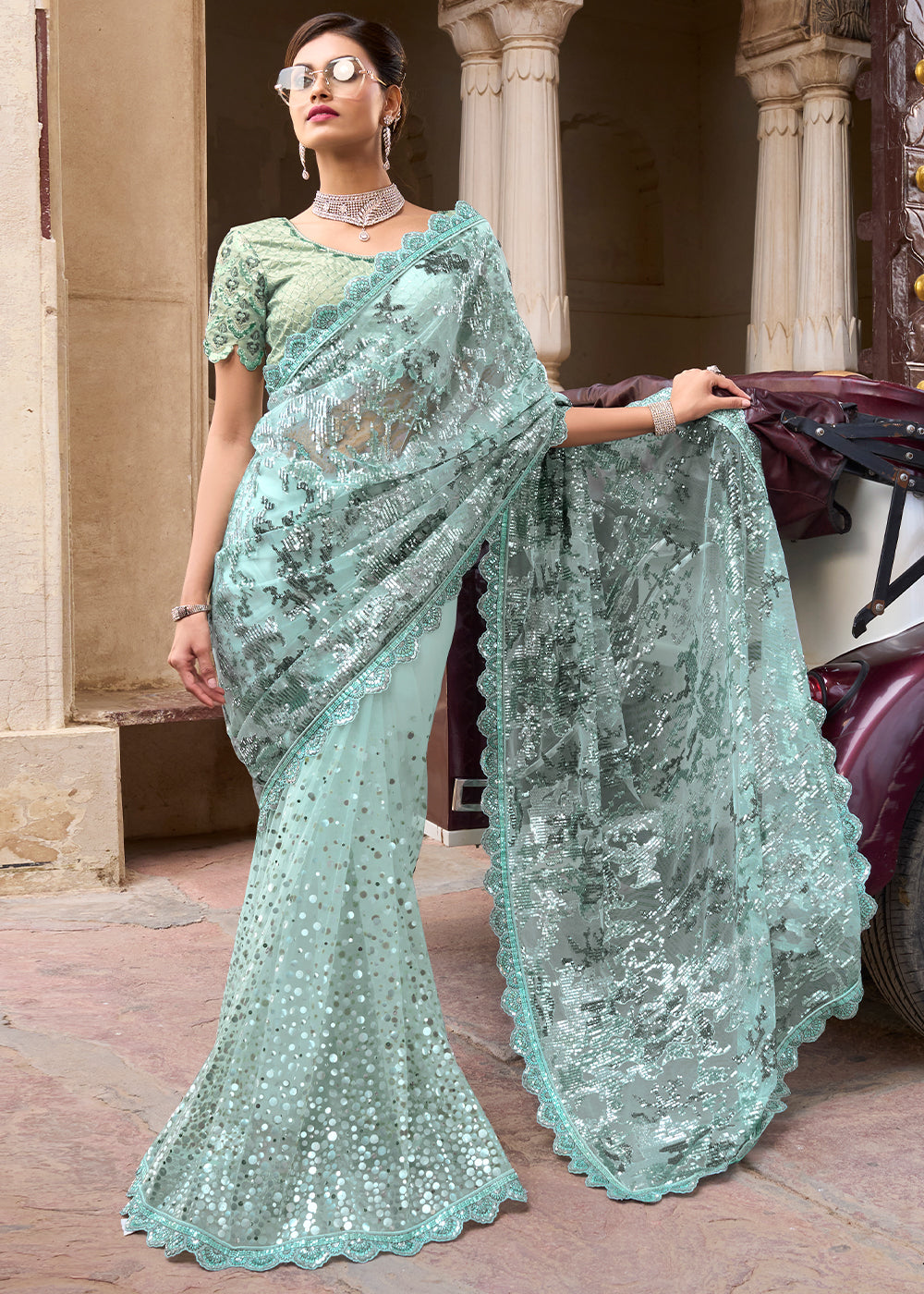 Buy MySilkLove Cascade Blue Designer Silk Saree Online