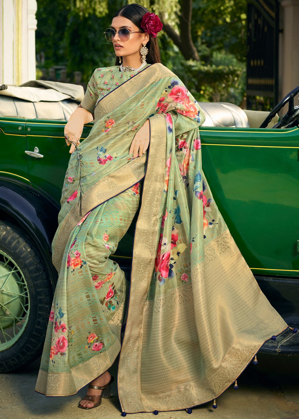 MySilkLove Avocado Light Green Handloom woven Saree