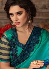 Tradewind Blue Embroidered Designer Saree