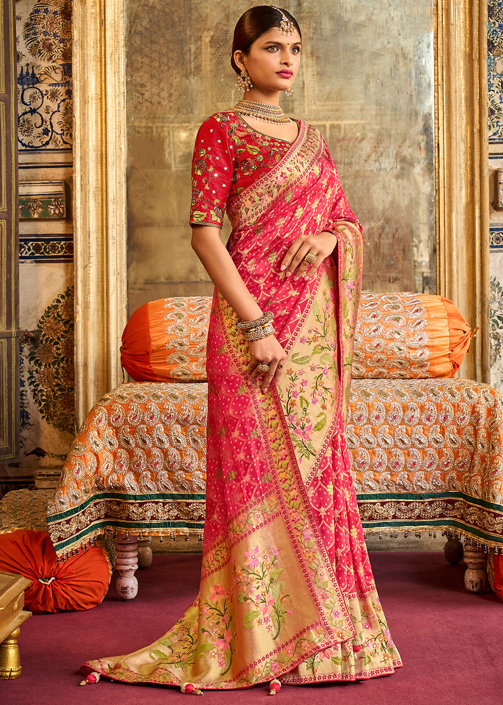 Buy MySilkLove Rose Pearl Pink  Patola Printed Dola Silk Saree With Embroidered Blouse Online