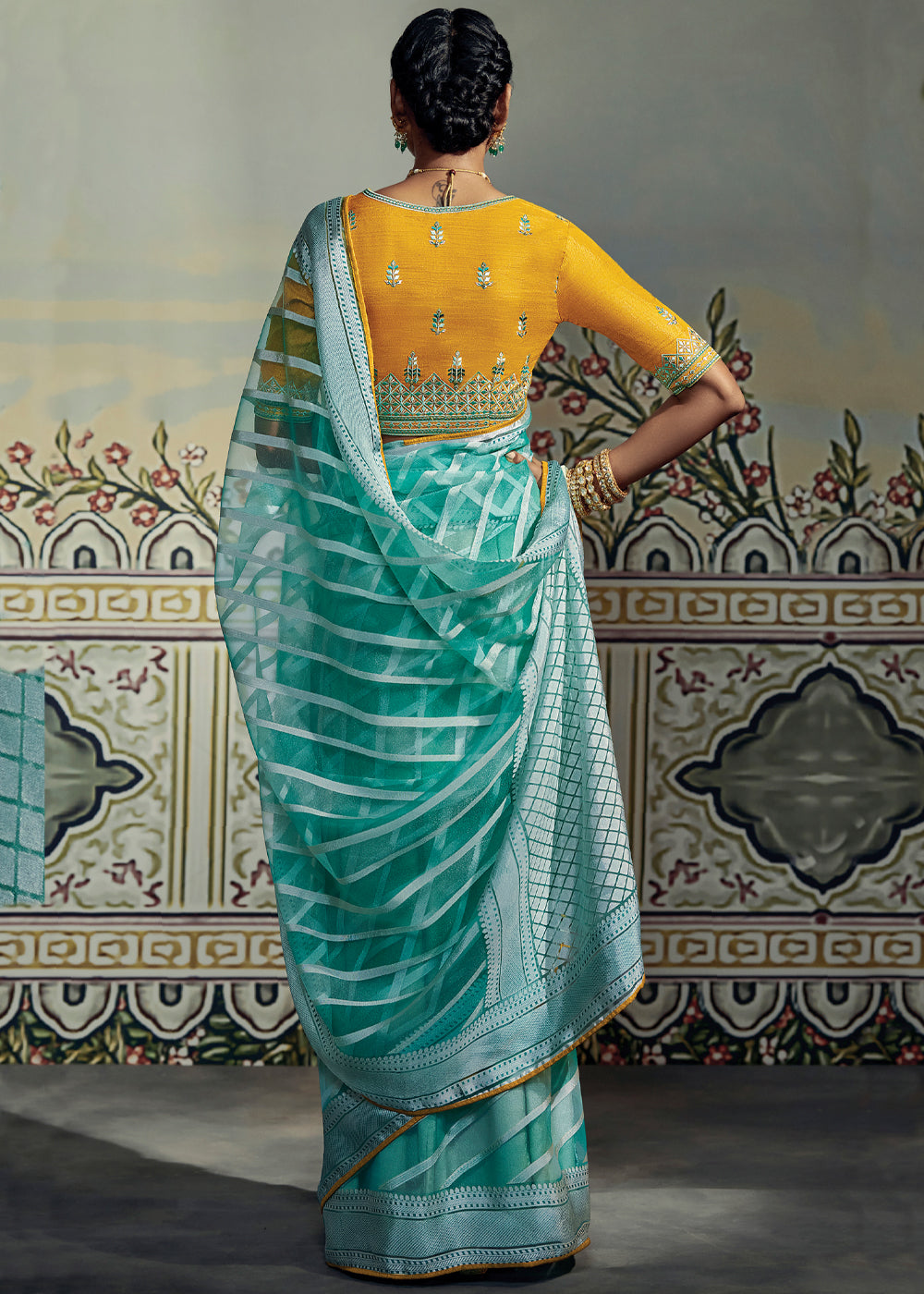 Buy MySilkLove Mint Tulip Blue Woven Soft Silk Saree with Embroidered Blouse Online