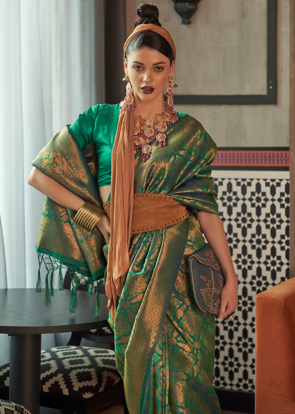 Buy MySilkLove Viridian Green Zari Woven Banarasi Brocade Saree Online