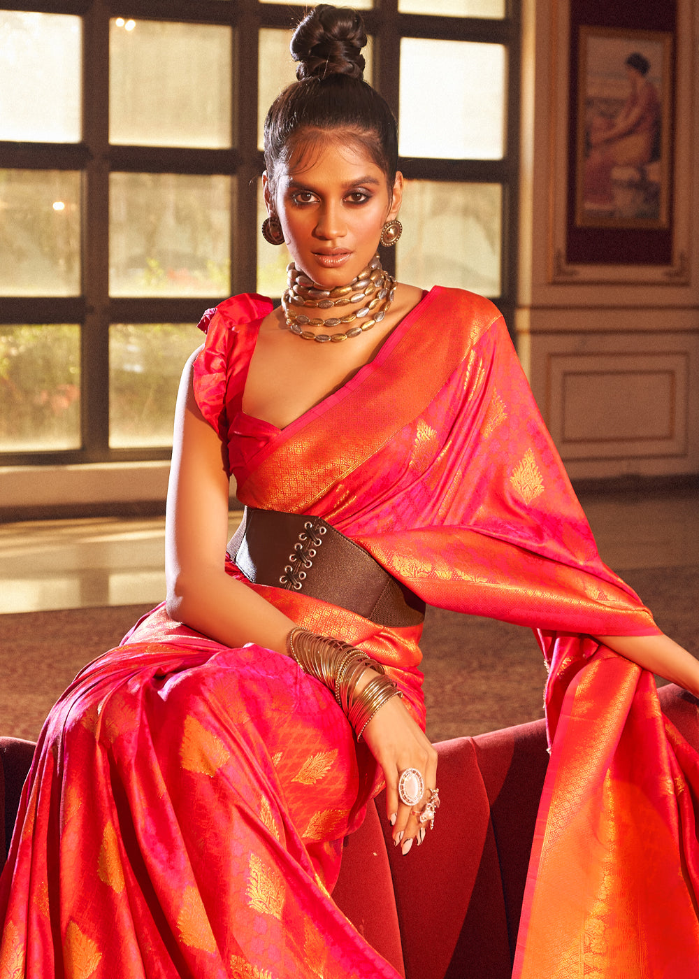 Buy MySilkLove Sizzling Pink Woven Banarasi Silk Saree Online