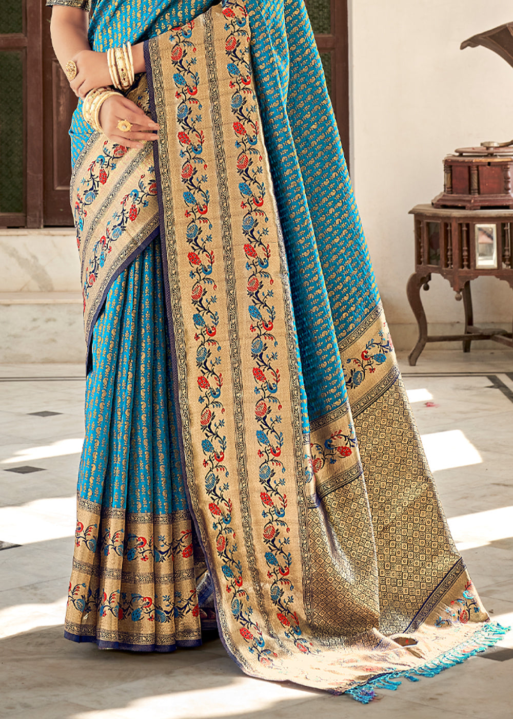 Buy MySilkLove Astral Blue Zari Woven Banarasi Brocade Saree Online