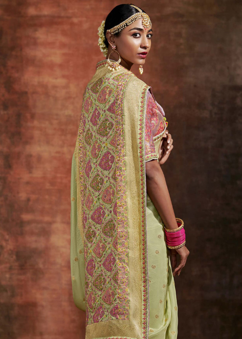 Buy MySilkLove Tidal Green Woven Banarasi Soft Silk Saree Online