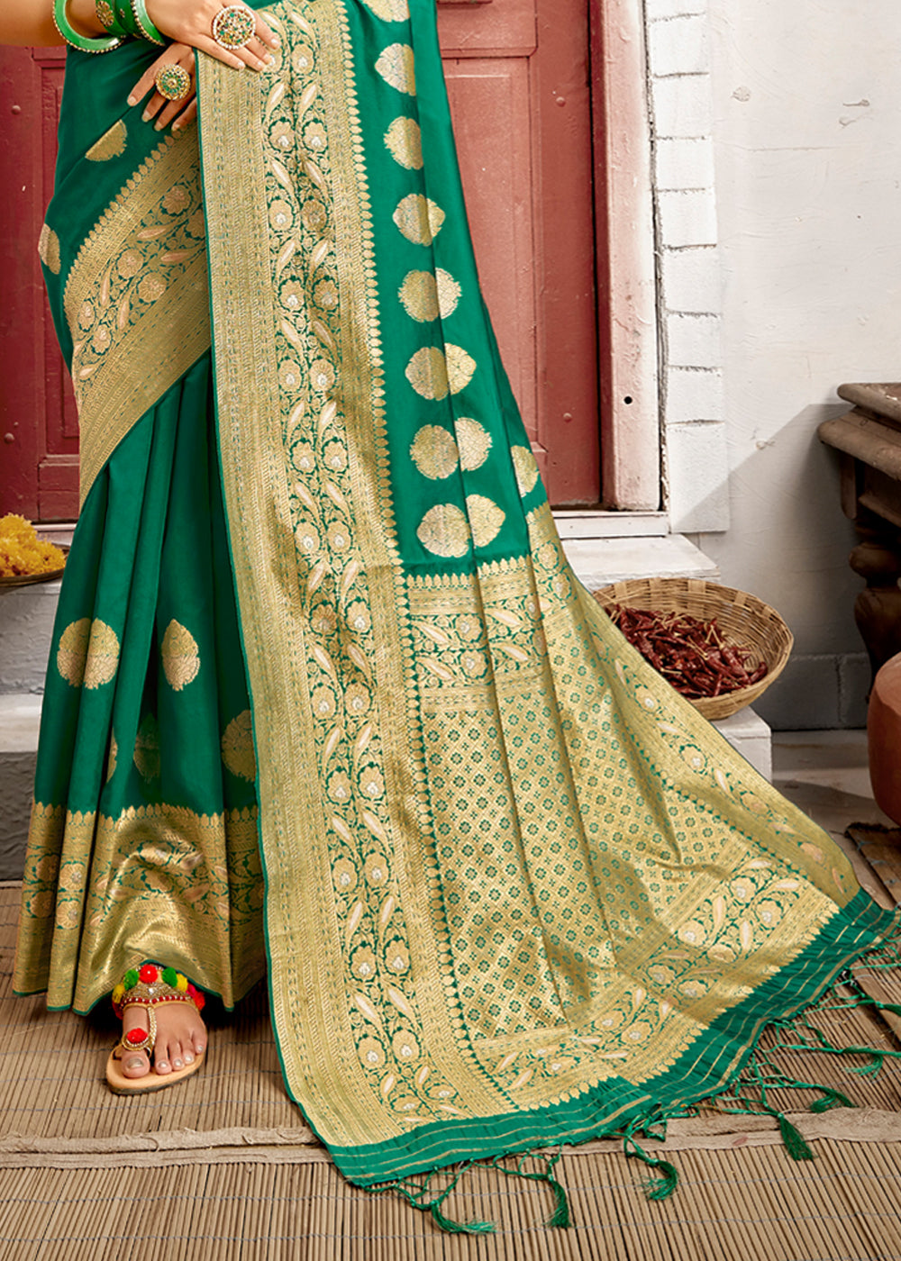 Buy MySilkLove Amazon Green Zari Woven Banarasi Jamdani Silk Saree Online