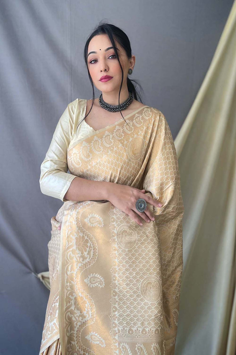 Sapling Golden Woven Art Silk Saree